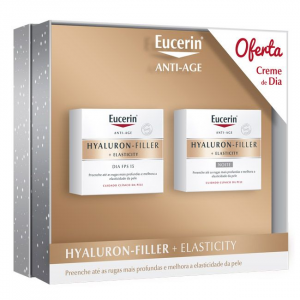 Eucerin Hyaluron-Filler + Elasticity Creme noite 50 ml + Creme dia SPF15 50 ml com Desconto 70% na 2 Embalagem