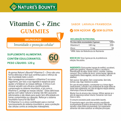 Natures Bounty Vit C+Zinco Gomas X60